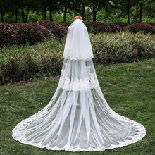 Real Photo Lace Bridal Veil with Comb Appliques Bride Head Wear 3M Long Wedding Accessories Women Mantilla Veil for Church 2021 2024 - buy cheap