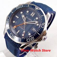 Bliger 41mm watch men mechanical waterproof blue black Dial Date Bright Border luminous sapphire canvas rubber Strap GMT  B258 2024 - buy cheap