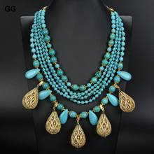 GuaiGuai Jewelry 19" 6 Strands Blue Turquoises Necklace CZ Pendant 2024 - buy cheap