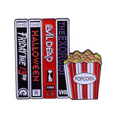 Horror Movie Night and Popcorn Enamel Pin Best Partner For Retro VHS Lover 2024 - buy cheap