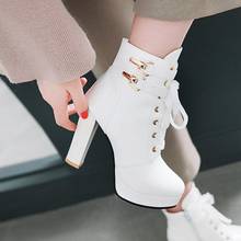 2019 Women British Belt Buckle Thick Heels Martin Boots Female Autumn And Winter High-heeled Shoes 2024 - buy cheap