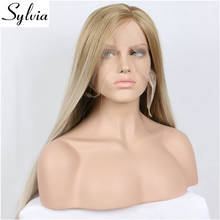 Peluca de cabello sintético con malla frontal para mujer, pelo largo y sedoso de fibra resistente al calor, color rubio 2024 - compra barato