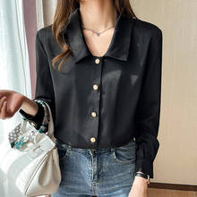 Button Office Lady Blouse Women 2022 Spring Autumn Tops Long Sleeve Turn-down Collar Chiffon Shirts Woman Clothes Blouse Femme 2024 - buy cheap