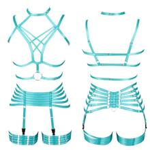 Jade Green Full Body Harness Bra Elastic Adjust Plus Size Cage Bra Hollow Out Strap Garters Belt Goth Rave Sexy Lingerie Set 2024 - buy cheap