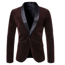 Мужской бархатный блейзер с воротником-шалью, мужской брендовый приталенный Повседневный пиджак на одной пуговице, блейзеры, мужской деловой костюм для офиса, 3XL 2024 - купить недорого