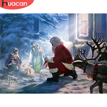 HUACAN-Cuadro de Papá Noel con diamantes redondos/cuadrados, bordado con diamantes, mosaico de dibujos animados, decoración de Navidad 2024 - compra barato