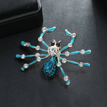 Exaggeration Fashion Rhinestones Brooch Personality Dripping Oil Blue Insect Unisex Popular Alloy Spider Corsage Brooch 2020 2024 - buy cheap