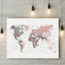 Mapa do mundo pintura em tela impressão blush rosa & caçador mapa verde do mundo cartaz moderno parede arte decoração imagem 2024 - compre barato