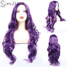 Simille Women Synthetic Purple Cosplay Wigs Long Wavy Hair Heat Resistance Fiber Central Part 2024 - купить недорого