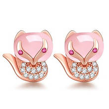 FYSL Rose Gold Color Lovely Fox Pink Quartz Stud Earrings for Women with Rhinestone Animal Jewelry 2024 - buy cheap