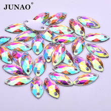 JUNAO 7x15 мм кристалл AB конский глаз пришить стразы на пуговицах плоские с оборота Стразы Алмазный блеск декоративный кристалл камень для одежды 2024 - купить недорого