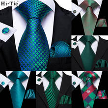 Hi-tie gravata azul verde lisa caxemira de seda masculina, gravata de pescoço lenço para homens, para negócios, festa, design da moda 2024 - compre barato