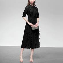 Sheer High Quality Ladies Streetwear Ruffle Elegant Dress Black Chiffon Dresses for Women Casual Long Sleeve Corset Dress Woman 2024 - buy cheap