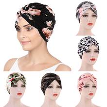 Gorro con estampado de flores para mujer, gorro de quimio con volantes y cáncer, bufanda, turbante para envolver la cabeza, gorro de punto, accesorios para la pérdida de cabello 2024 - compra barato