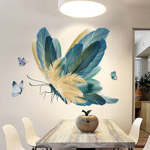 Pegatinas de pared de mariposa de plumas creativas para niñas, decoración de baño, sala de estar, dormitorio, comedor, papel tapiz 2024 - compra barato