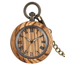 Reloj de bolsillo de cuarzo de madera marrón claro para hombre, esfera grande con números romanos, relojes de bolsillo útiles con luz nocturna, punteros colgantes para hombre 2024 - compra barato