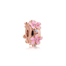 Rose Gold New Garden Pink Daisy Spacer Clip Fits Europe Bracelet 925 Sterling Silver Beads For Jewelry Making 2024 - buy cheap