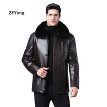 Russian 2020 Winter Fur Collar Leather Jacket Men New Business Casual Medium Long Windbreaker Coat Male Jacket 4XL 2024 - buy cheap