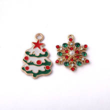 Free Shipping 30pcs/Lot Colorful Crystal Rhinestone Paved Enamel Alloy Pendants Gold Tone Christmas Snowflake Tree Metal Charms 2024 - buy cheap