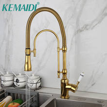 KEMAIDI  Kitchen Faucet 360 Swivel Sink Faucets Golden Plated Washbasin Mixer Taps W/ Pull Down Spring 2 Ways Spray Water Tap 2024 - buy cheap