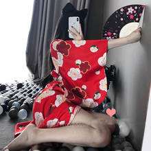 Kimono japonés Haori para mujer, vestido Yukata con cinturón, lencería erótica Sexy, albornoz, Cosplay femenino, cárdigan con estampado de Geisha 2024 - compra barato