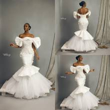 Африканское свадебное платье-Русалка, кружевное свадебное платье с открытыми плечами и 3D цветочной аппликацией, искусственное свадебное платье, свадебные платья 2024 - купить недорого