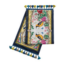 Camino de mesa de terciopelo Retro británico de lujo, cubierta de gabinete con toalla, estilo barroco Vintage, con borlas, estampado de pájaros y flores 2024 - compra barato