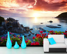 Papel de parede Beach rock flower landscape 3d wallpaper,living room bedroom wall papers home decor wall papers home decor mural 2024 - buy cheap