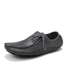 Fashion Men Loafers Shoes Leather Casual Men's Flats Design Lace-Up Plus Size 38-47 Men Moccasins Driving Shoes 2024 - buy cheap