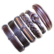 6pcs/lot Handmade Men Multi-Layer Leather Bracelets Wristband Charm Bangle Handmade Round Rope Jewelry Accessories Bracelets-S79 2024 - buy cheap
