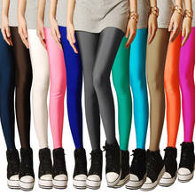 Mallas Sexy Push Up delgadas de Color sólido de brillo caliente de neón Leggings ajustados de estiramiento alto para mujer Leggins 2024 - compra barato