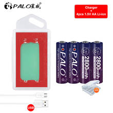 PALO-batería recargable de iones de litio, pila AA de 1,5 V, 2800mWh, 1,5 V, Cargador USB, 2 ranuras, cargador de Cable USB 2024 - compra barato