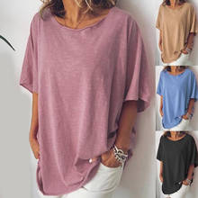 Camiseta feminina casual, t-shirt de manga curta, de cor sólida, tamanho grande, verão, 2019 2024 - compre barato