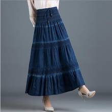 Винтажная летняя юбка Harajuku хлопковая длинная джинсовая юбка Женская эластичная талия универсальная свободная джинсовая юбка LJ717 2024 - купить недорого