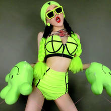 Conjunto de Bikini verde fluorescente para mujer, trajes etapa Sexy para fiesta de Bar, Gogo, baile en barra, Rave, DNV13589 2024 - compra barato