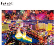 Pintura de diamantes 5D de Las Vegas, vista nocturna de fuegos artificiales, mosaico artesanal, punto de cruz, imágenes de diamantes de imitación, bordado, decoración de regalo 2024 - compra barato