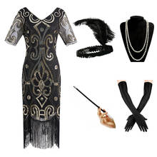 1920s Gatsby Dress  Sequin Beaded Fringed Paisley Flapper Vintage Dress V Neck with 20s Accessories Set for Party 2024 - buy cheap