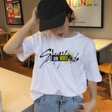 Camiseta feminina de manga curta straykids, camiseta feminina casual hip hop 2024 - compre barato