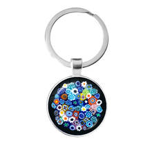 Murano Millefiori Keychains MultiColour Flower 25mm Glass Cabochon Key Rings Holder Jewelry For Women Men Gift Wholesale 2024 - buy cheap