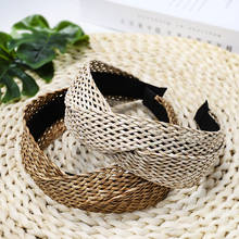 2020 Bohemian Hairband Straw Weave Knotted Headband for Women Cross Handmade Hair Hoop Hairband Hair Accessories 2024 - buy cheap