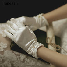 JaneVini 2020 Ivory Satin Bridal Gloves Full Finger Short Wedding Gloves for Bride Wrist Length Glove Evening Party Accessories 2024 - buy cheap