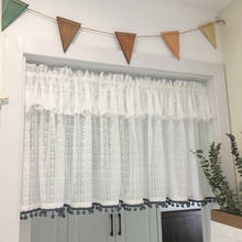 Kitchen Short Curtain White Lace Embroidery Tulle Coffee Curtain Cotton Ball Hem Half Curtain for Cabinet Door Home Decoration 2024 - buy cheap