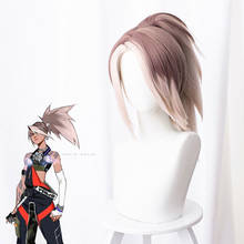 League Of Legends-Peluca de cola de caballo con gradiente Akali, color gris y marrón, peluca larga de Anime, juego de Cosplay 2024 - compra barato