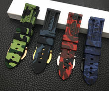 Pulseira camuflada de silicone 22mm 24mm, cinza, verde, vermelho, azul, pulseira panerai para pam111/441, ferramentas de fivela de pulseira de relógio 2024 - compre barato