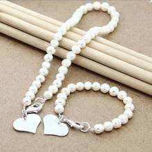 Conjunto de joyería nupcial para mujer, collar de corazón de perla Natural de Plata de Ley 925, conjunto de pulsera para mujer, regalo de compromiso de boda 2024 - compra barato