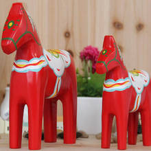 2Pcs/Set Traditional Wooden Swedish Dala Horse Hand-painted StatueTraditional Animal Sculpture Horse Figurine Gift Desk Decor 2024 - buy cheap