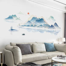 Estilo chinês paisagem adesivos de parede sala estar quarto decoração sala estudo fundo decalques murais casa 2024 - compre barato