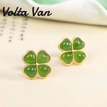 Volta Van Elegant Stud Earrings Fine Jewelry 925 Sterling Silver 2022 New Jasper Clover Trendy Concise Fashion Party Earrings 2024 - buy cheap