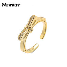 Sparkling AAA Zirconia Crystal Bowknot Design Gold Color Wedding Rings For women Bijoux Fashion Engagement Ring Jewelry Gift 2024 - buy cheap
