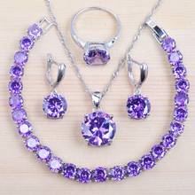 New Unique Purple Zirconia Round For Women Silver Color Jewelry Sets Bracelet Necklace Pendant Earrings Ring QS0223 2024 - buy cheap